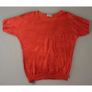 Vintage 80s Coral Knit Top Women's M Textured Short Sleeve Retro Pullover